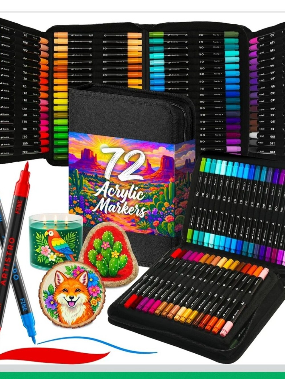 72 Acrylic Markers Set — Vibrant Rainbow Colors